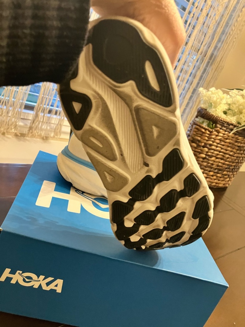 Hoka White, Light Blue & Yellow Running Shoes - Picture 4 of 5